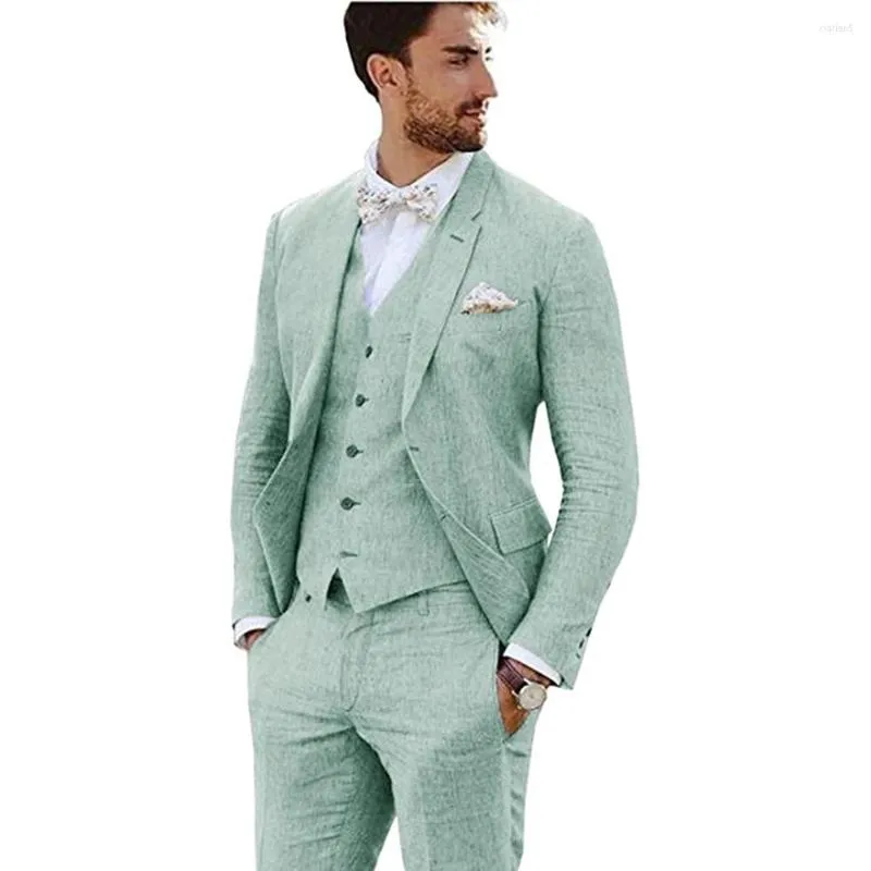 Herrdräkter ankomst linne party affär casual kostym brudgum tuxedos notched lapel 3 stycke (blazer västbyxor) smal passform dräkt homme