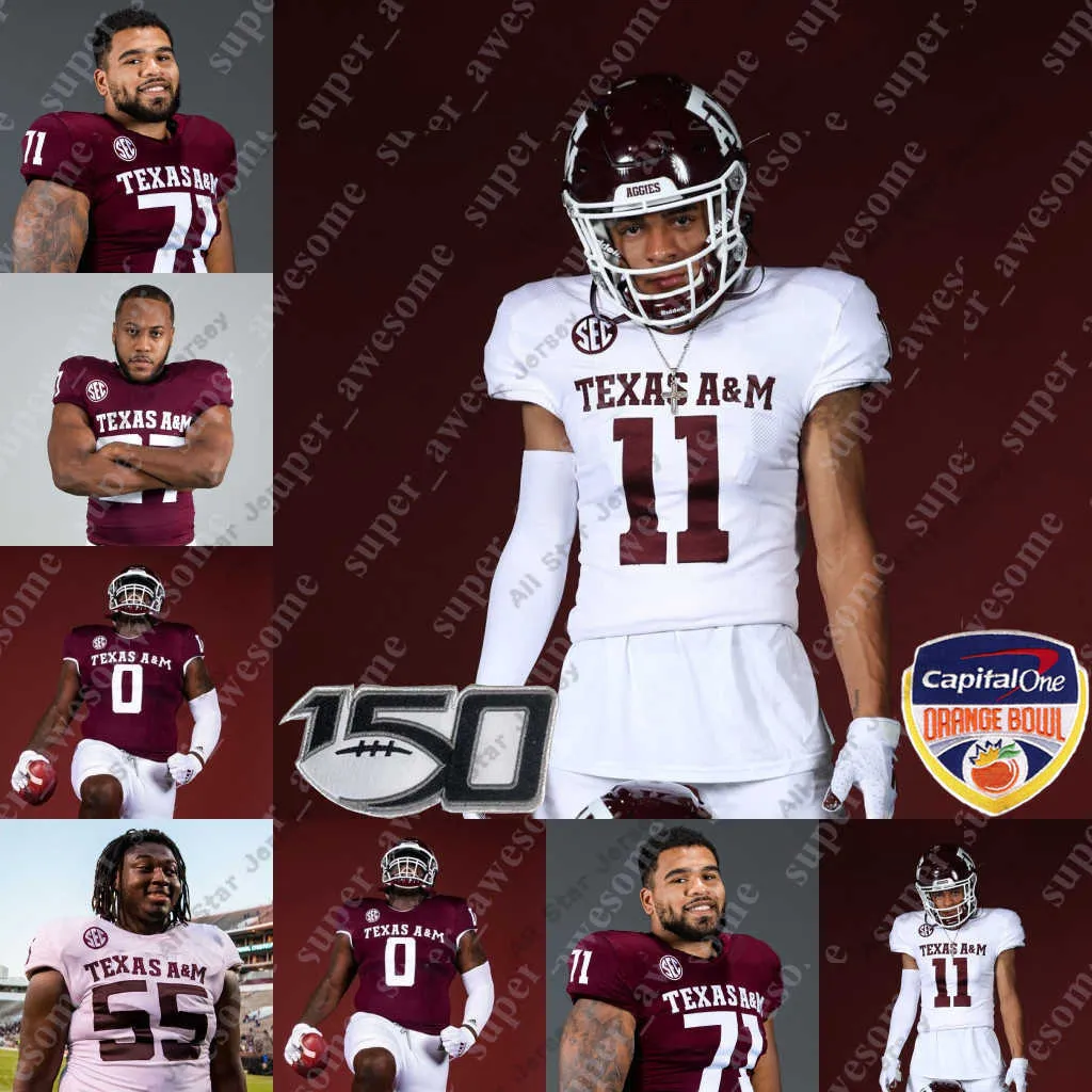 Maillots de football Texas A M Aggies Maillot de football sérieux Crownover Zach Calzada Caleb Chapman Aaron Hansford Keldrick Carper Antonio Johnson Edgerrin Cooper