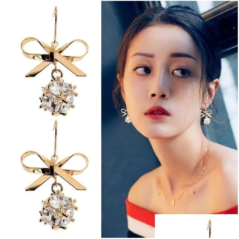 Dangle Chandelier Fashion Jewelry Womens Rhinestone Bowknot Earrings Lady Sweet Drop Delivery Dhrsr