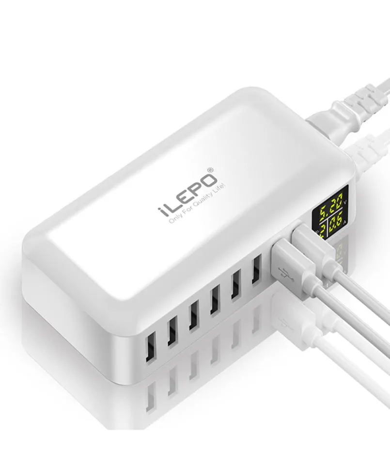 Ładowarki do telefonu komórkowego Ilepo 60W 8 Port USB Szybka ładowarka QC3 0 Hub Smart Quick Charge LED Wyświetlacz Multi Ładowanie stacja mobilna