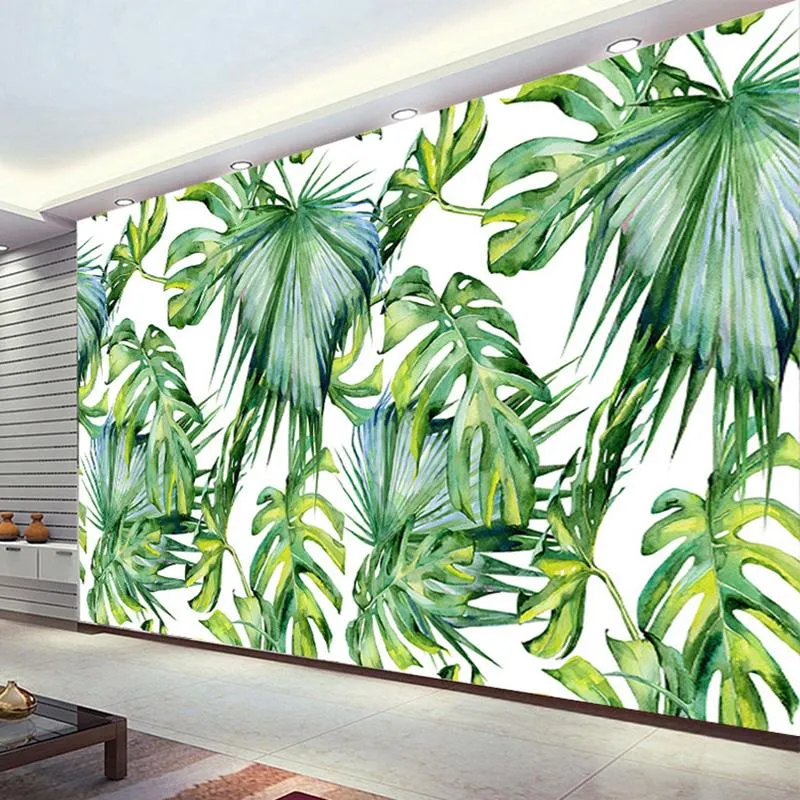 壁紙カスタムポーの壁紙南東アジア熱帯熱帯雨林緑のバナナリーフリビングルームレストラン装飾壁壁画布
