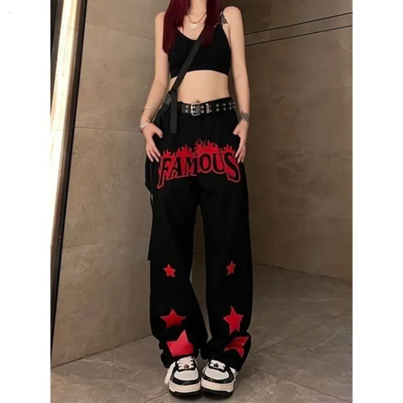 Women's Jeans Hip hop street vintage clothes pentagram letter print jean women loose casual all match straight high waist jeans 230110