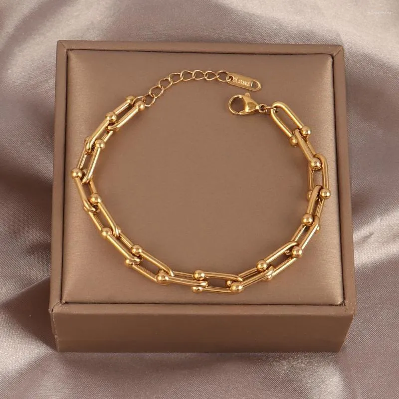 Pulseiras de link punk 316l aço inoxidável Bracelet Charme Gold cor de ouro grossa para mulheres jóias de jóias por atacado