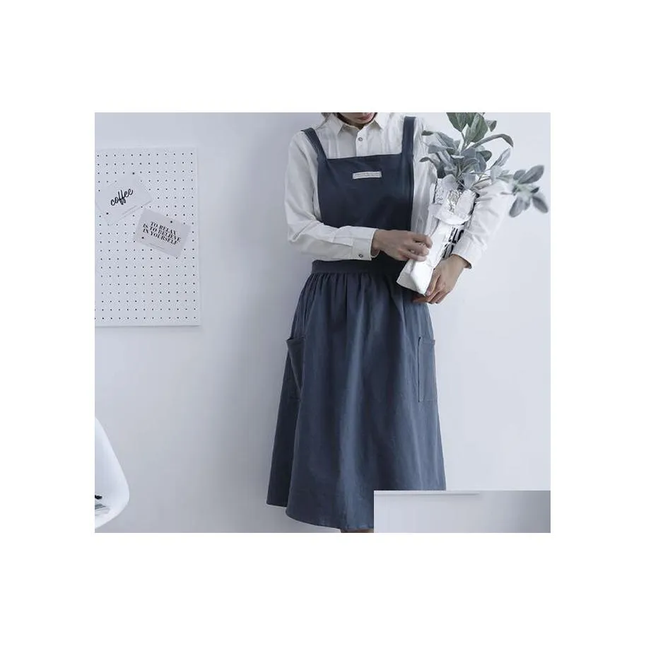 Aprons Pleated Skirt Design Apron Simple Washed Cotton Uniform For Woman Ladys Kitchen Cooking Gardening Coffee Shop Drop Delivery H Dhcxk