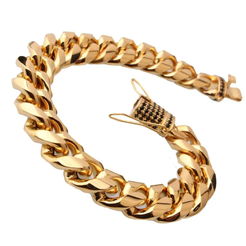 Link bransoletki łańcuch 15 mm 7-11 "czarny kryształ 316L ze stali nierdzewnej Złote Miami Curb Bransoletka moda codzienna biżuteria