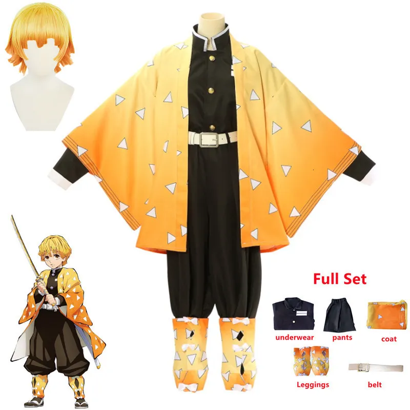 Accessoires de costumes Anime Demon Slayers Kimetsu no Yaiba Agatsuma Zenitsu Cosplay Femmes Kimono Uniforme Halloween Vêtements de fête de Noël 230111