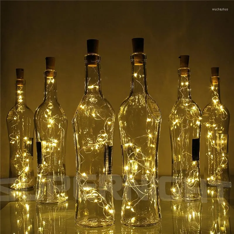 Cordes 2M 20-LED fil de cuivre chaîne lumière avec bouchon de bouteille pour verre artisanat décoration de mariage lumières de noël