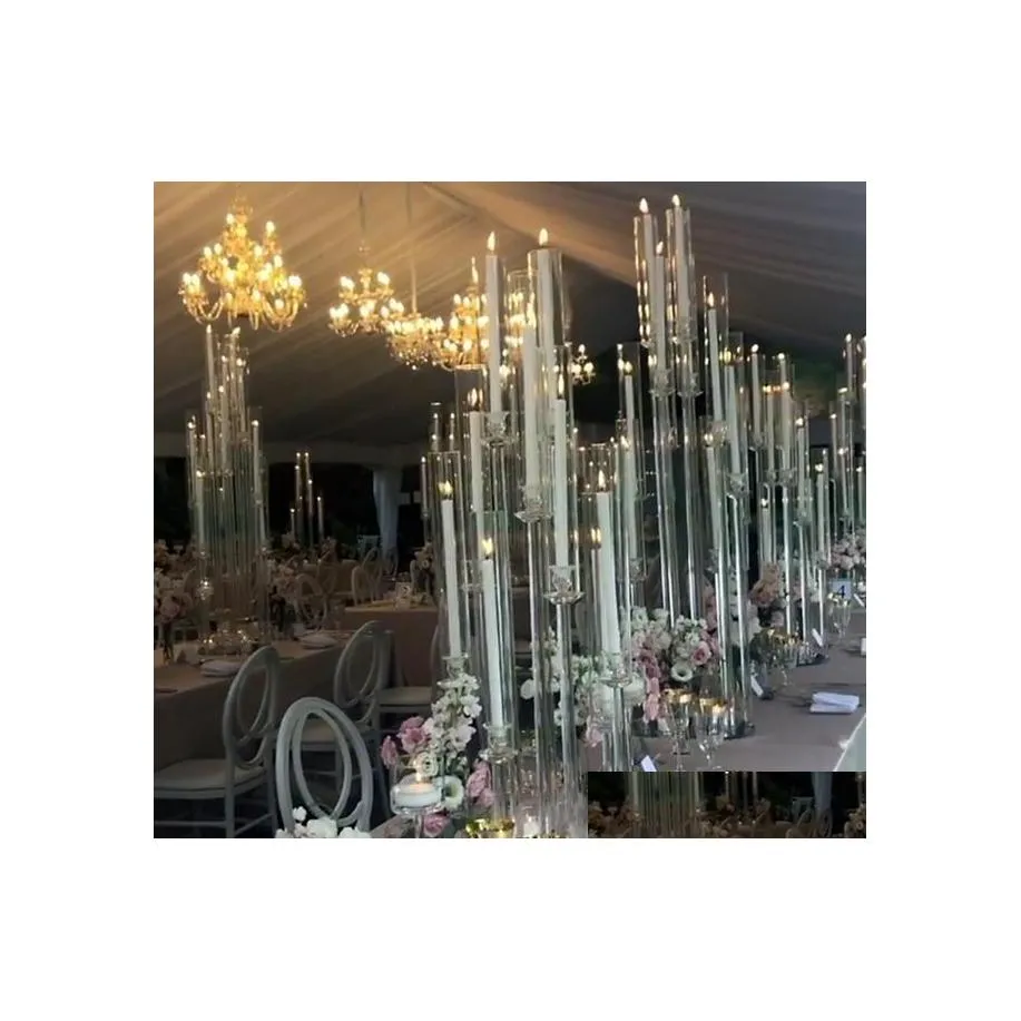 Ljushållare Tall Candelabra Holder Akrylkristall 8/10/12 Heads Wedding Table Centerpieces Yudao90 Drop Delivery Home Garden Dhzky