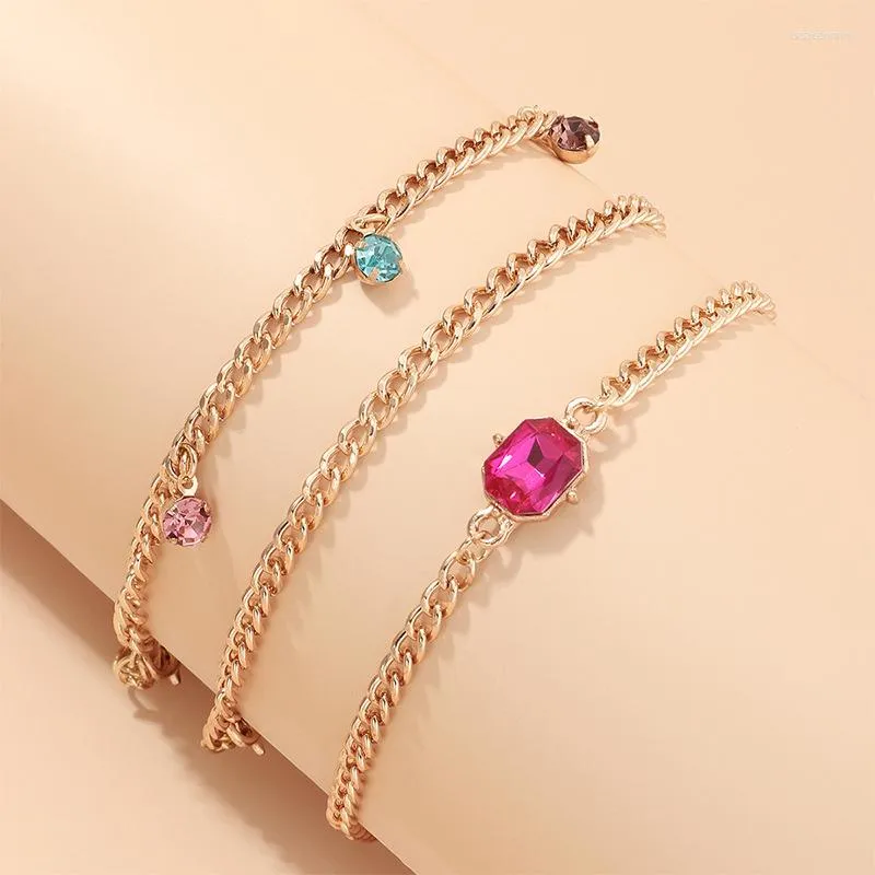 Fußkettchen 2023 Romantische Geometrische Strass Armbänder Für Frauen Gold Farbe Kristall Charme Armreifen Modeschmuck Femme Bijoux