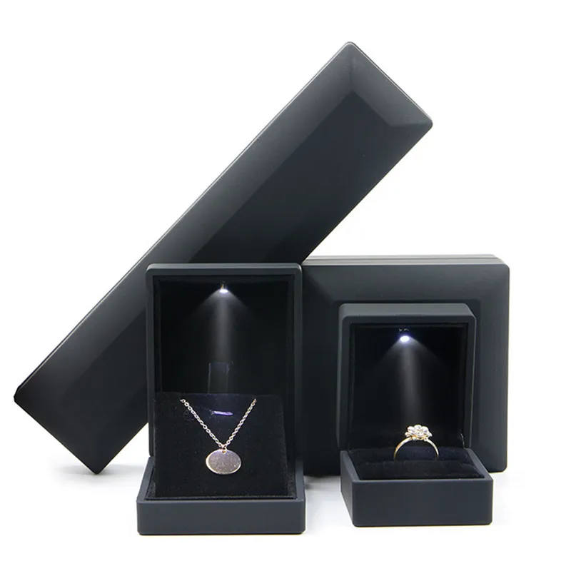 Lumière LED boîte à bijoux anneau collier cadeau mallette de rangement fiançailles mariage affichage boîtes à bijoux emballage Portable