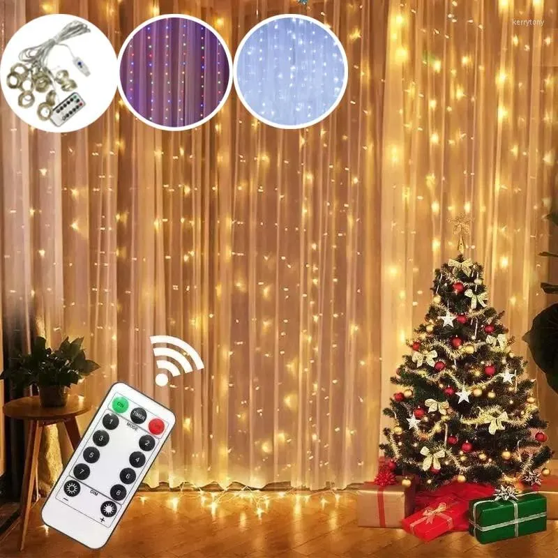 Dizeler Led Perde Dize Hafif Çelenk Pencerede USB Güç Peri Işıkları Uzak Yıllı Noel Dekorasyonu