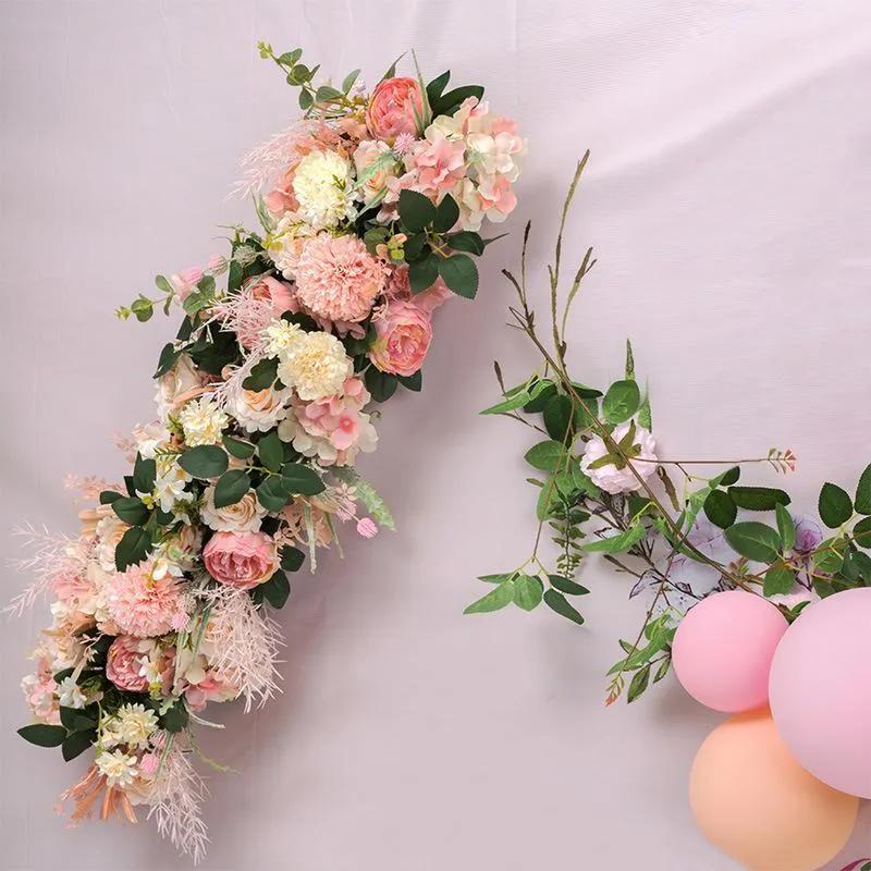 Couronnes de fleurs décoratives, arrangement de fleurs de roses, centres de table pour fournitures de mariage, décoration de fond d'arche de fête, rangée artificielle de plomb de route