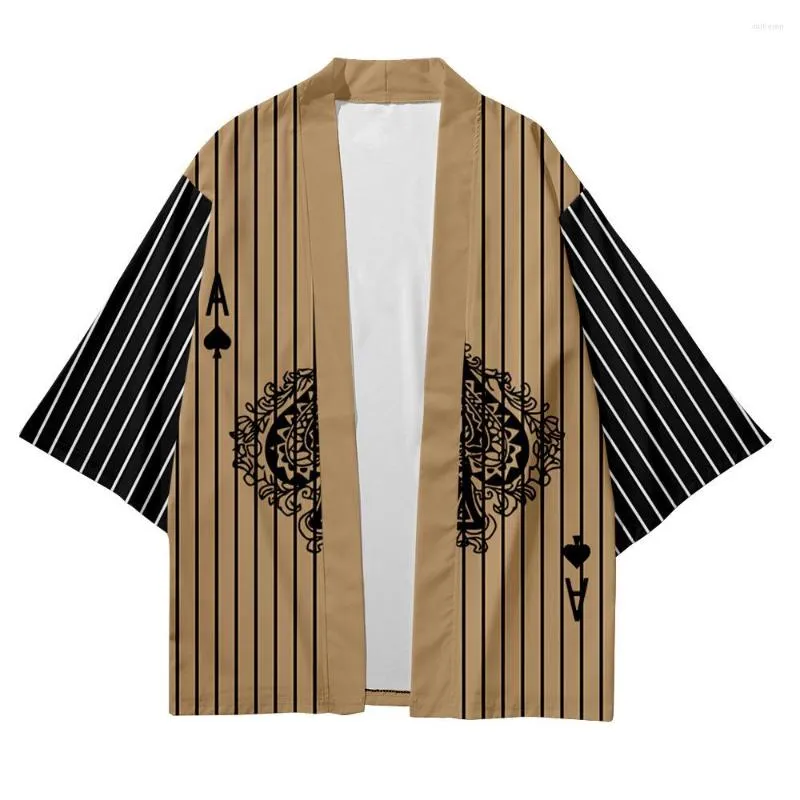 Etniska kläder 2023 Plus Size Kimono Streetwear Men Women Cardigan Haori Fashion Striped Poker Beach Japanese Style Yukata Tops Robe