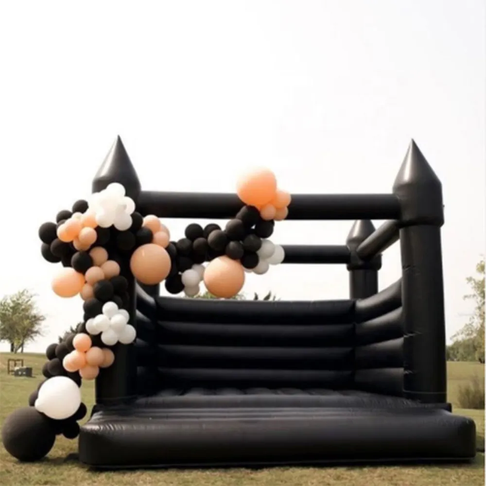 Commercial Use Wedding Castle black Bounce House Inflatable Bounce House Prefabricated House For Ceremony Party Celebration With Blower For Kids Adults