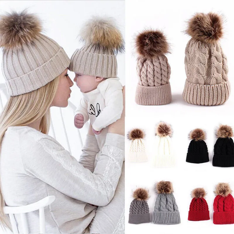 Mützen Hüte Citgeett Fashion Set Mama Mutter Baby Strick Pom Bommelmütze Kinder Mädchen Jungen Ball Wolle Winter Warme Herbst Beanie Fashion Cap 230111