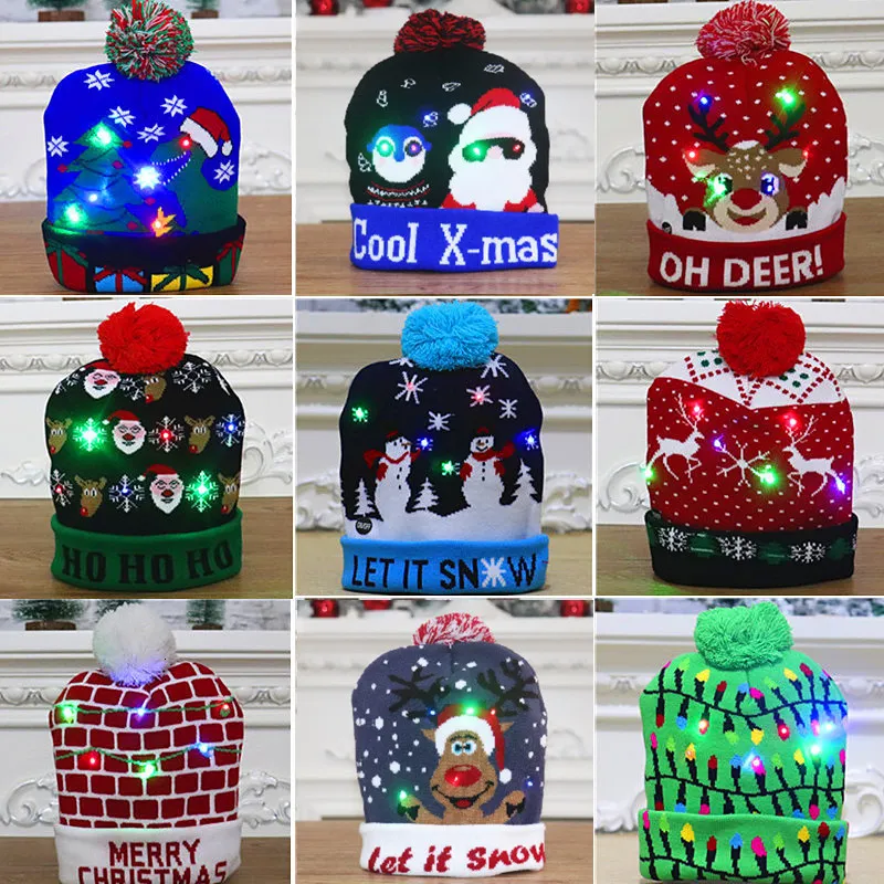 모자 모자 LED 크리스마스 모자 조명 캡 어린이 베이비 고르 라스 캡 비니 솜브러로 로스 보닛 gorros de navidad con luz led 모자 Kerstmuts 230111