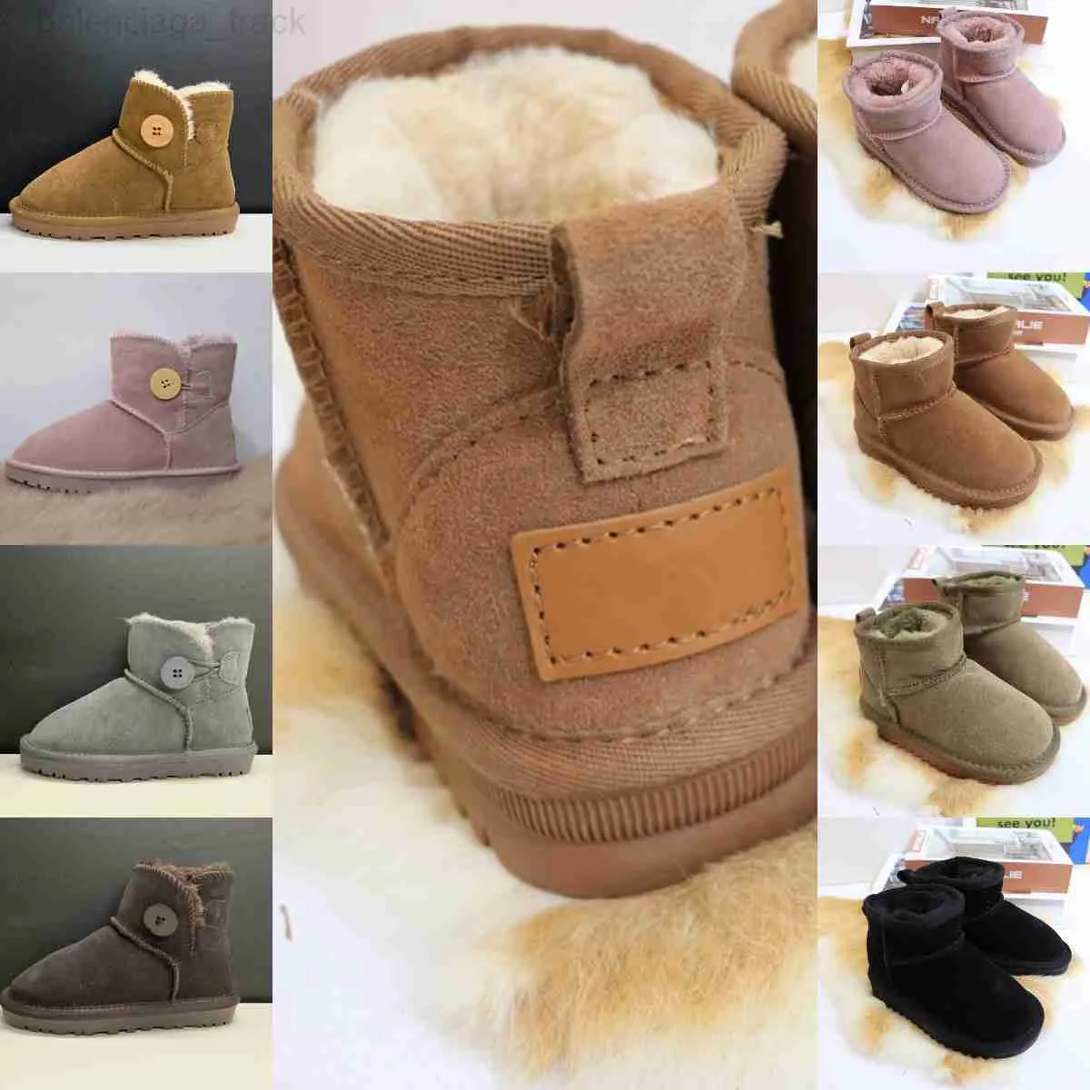 Jeugd Kid Mini Button Suède Schapenvacht Laarzen Bont Korte Enkel Kuit Casual Kastanje Booties Australië Merk Outdoor Winter Schoenen Shearling