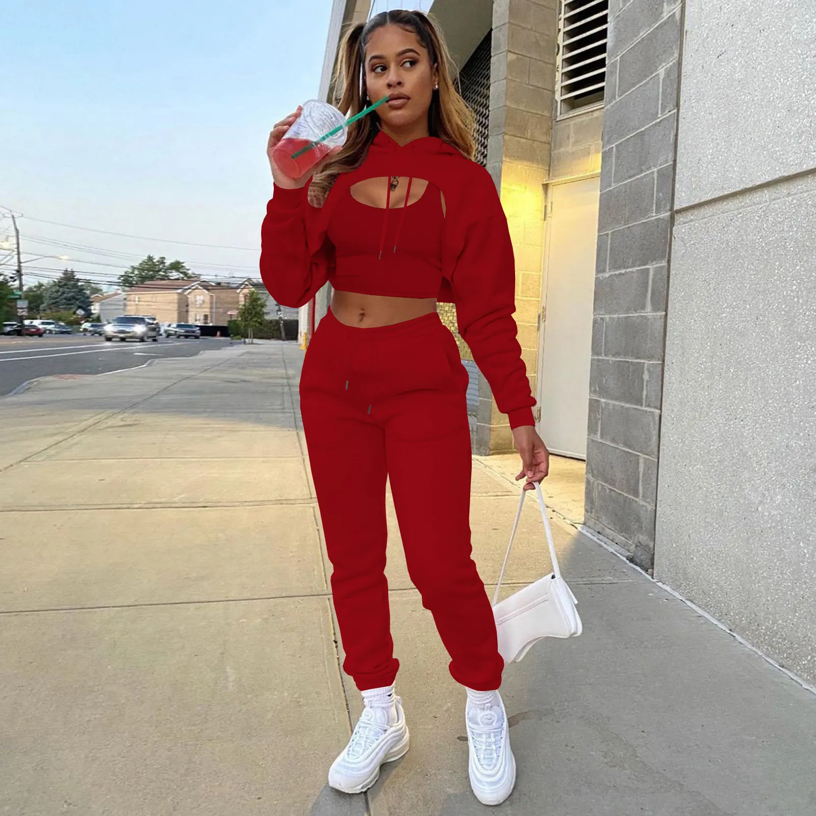 Classy Winter Tracksuit For Women: Fleece Two Piece Set With Hollow Out  Cropped Sweatshirt, And Cotton Vest Perfect For Jogging And Casual Wear  From Blueberry12, $24.03