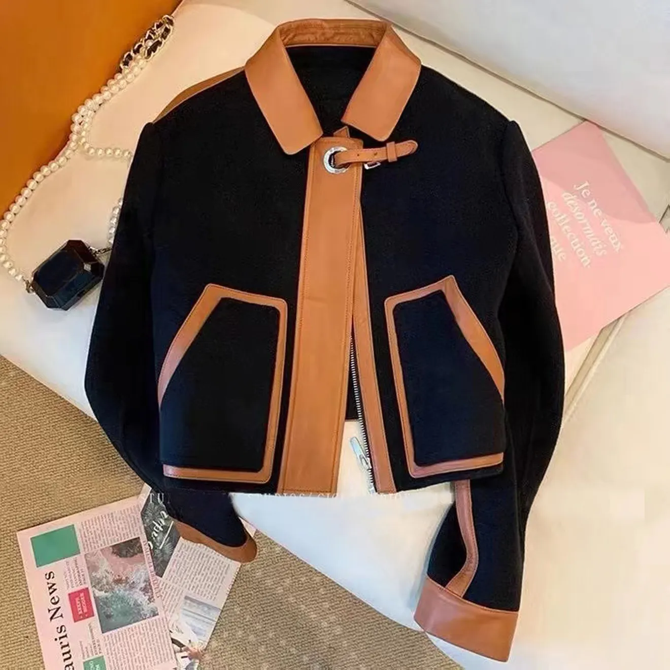 2024 Najnowsze modele kurtki dla kobiet projektantka damska dżinsowa kobieta krótka płaszcza jesienna wiosenna wiosenna w stylu szczupła dla damskiej skórzanej kurtki A39
