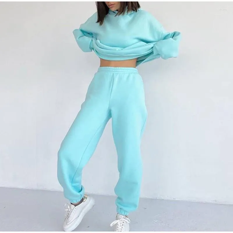 Women's Two Piece Pants Two-piece Fleece Tracksuit Set Outfits Winter Warm Ladies Casual Sweatshirts Women Hoodie Sweatsuits Female Pullover