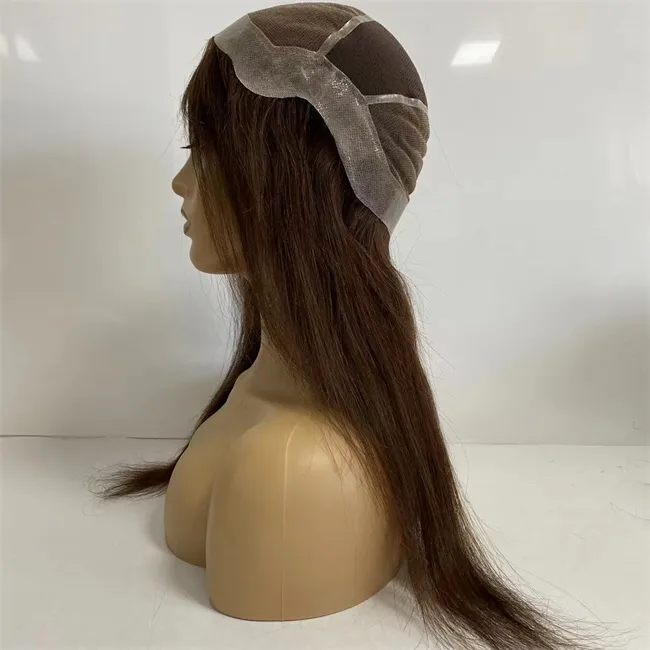 Brazilian Virgin Human Hair Dark Brown Color 3# Full Lace with PU Around Wig Lace with Thin Skin Perimeter Wigs for Woman