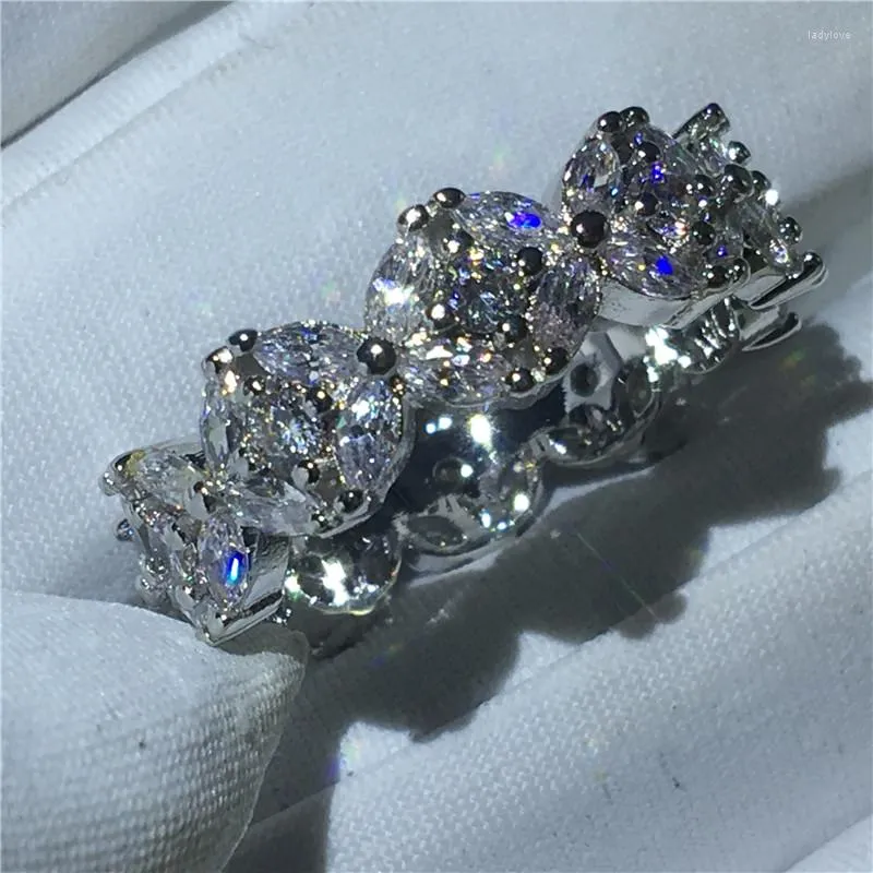 Bröllopsringar Vintage Promise Ring Real Silver Color Engagement Band Zircon for Women Finger Jewelry