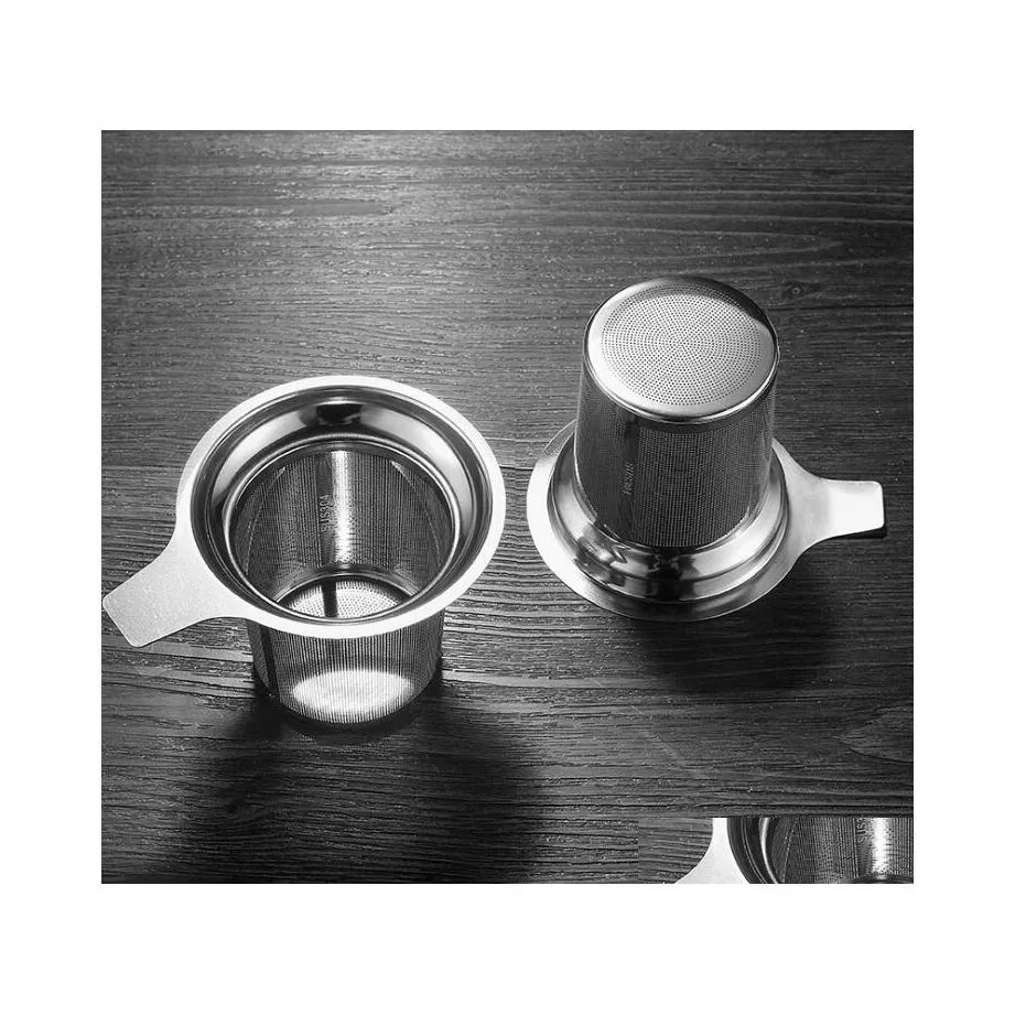 Thee -zeefsel roestvrij staal Fine Mesh Filter Infuser herbruikbare zeef LID Koffielek voor theepot drinkware drop levering Home Gar DH02T