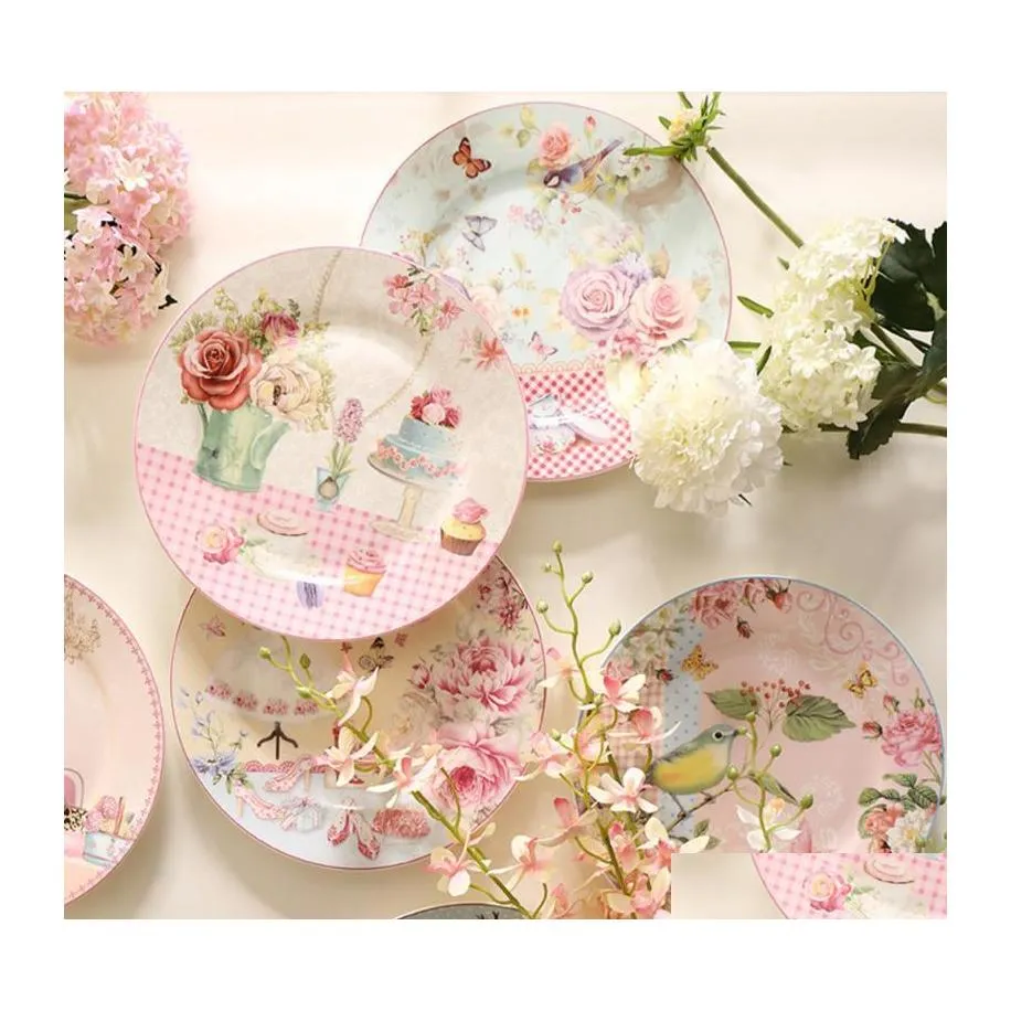 Dishes Plates Pastoral Bone China And Porcelain Cake Dish Pastry Fruit Tray Ceramic Tableware Steak Dinner L1 Drop Delivery Home G Dh5M9