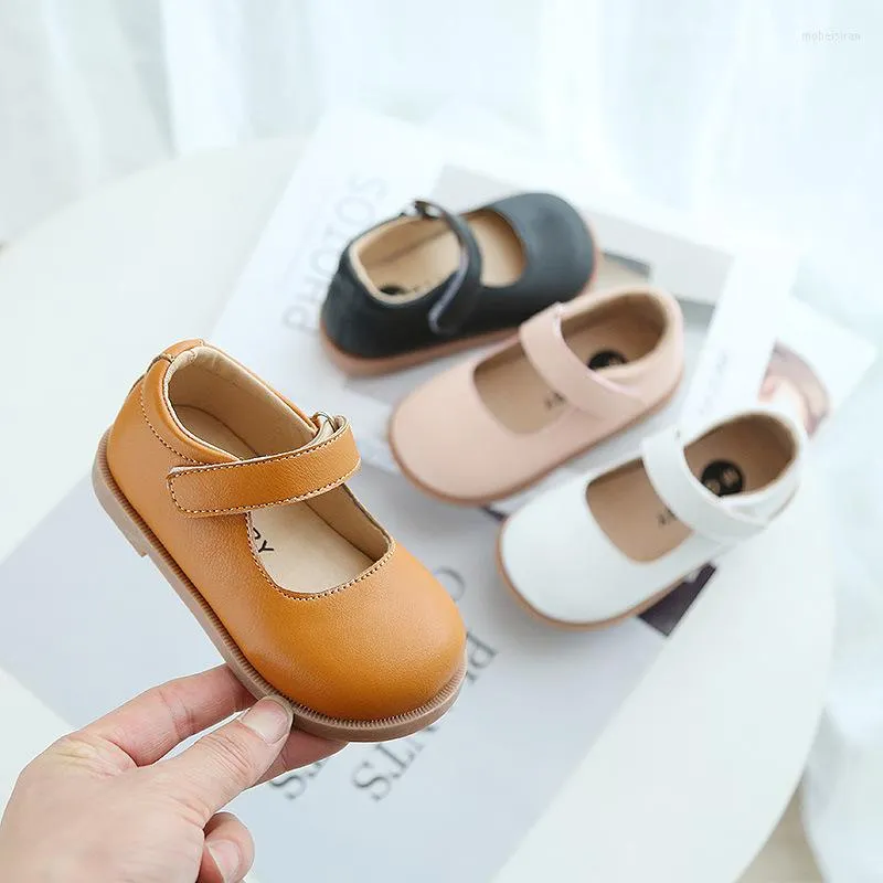 Chaussures plates enfants pour fille automne arc princesse en cuir couleur solide petit talons baskets pour tout-petits smg211