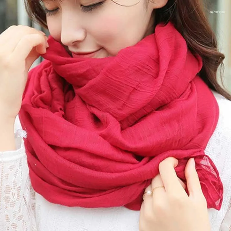 Scarves 2023 Women Spring Autumn Winter Scarf Cape Luxury Warm Solid Linen And Cotton Fashion Female Multi-purpose Shawl1