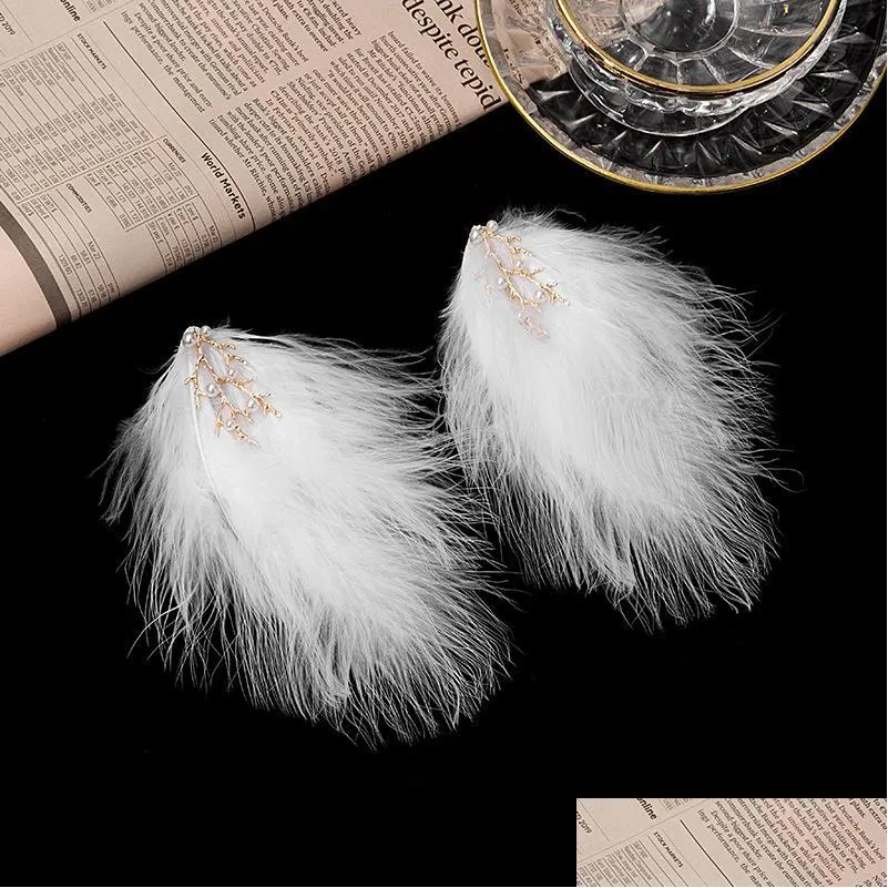 Pinces à cheveux Barrettes Mode Bijoux Perles Branche Plume Blanche Épingle À Cheveux Robe De Mariée Po Casque Barrette Drop Delivery Hairjewe Dhacp