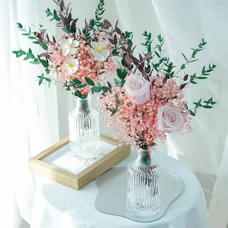 Dekorativa blommor rosa röda naturliga rosor bröllop hem dekoration hög kvalitet bomull bukett lyx torkad tusensköna arrangemang bulk