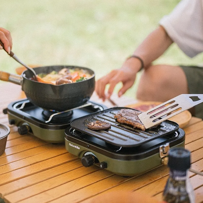 Camp Kitchen, zusammenklappbarer Doppel-Gasofen, tragbares Kochgeschirr für den Außenbereich, Camping-Kochherd 230110