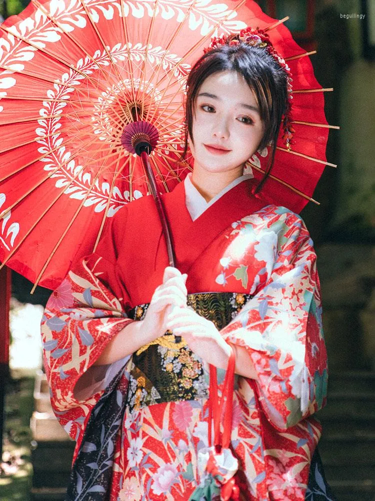 Etniska kläder 2023 Kvinnaflicka Kinomo Traditionella japanska kläder Long Robe Yukata Cosplay Loose Style Vintage Japan Flower Print Kimono
