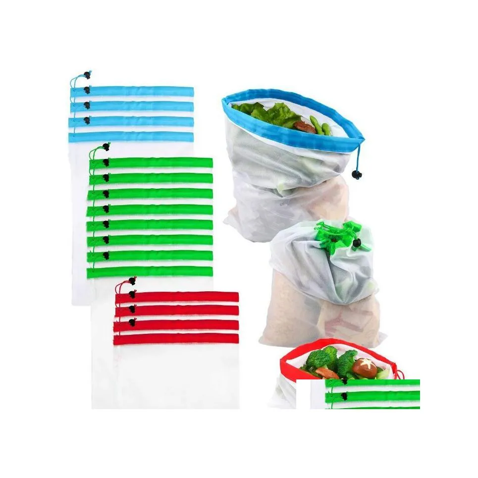 Storage Bags Reusable Shop Ecofriendly Mesh Vegetable Fruit Toys Pouch Hand Totes Home Environmental Bag Drop Delivery Garden Housek Dh0Ox