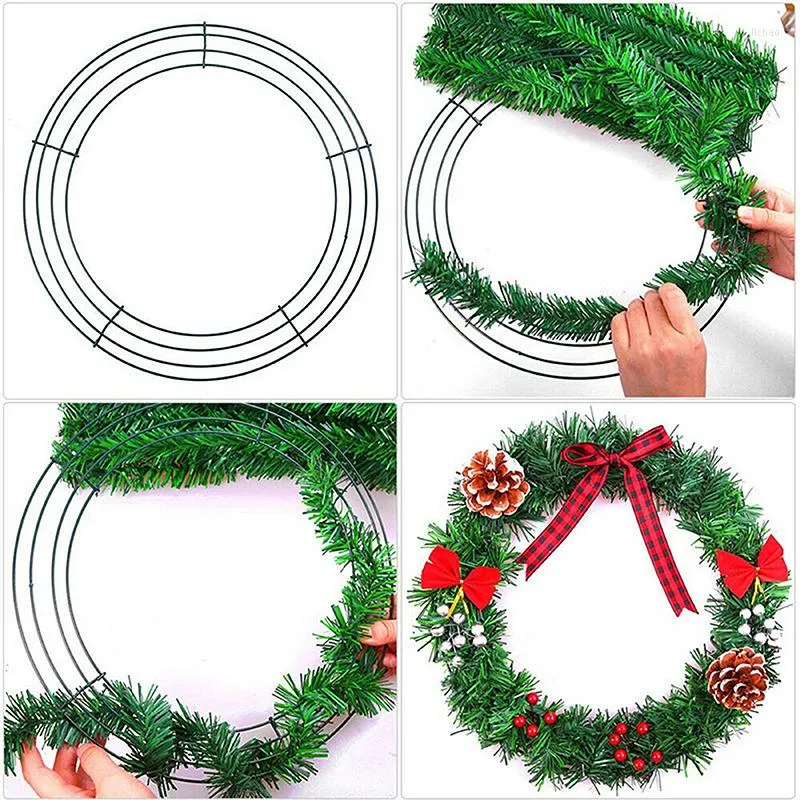 Christmas Flower Decorations 40cm Metal Wreath Frame Green Wire