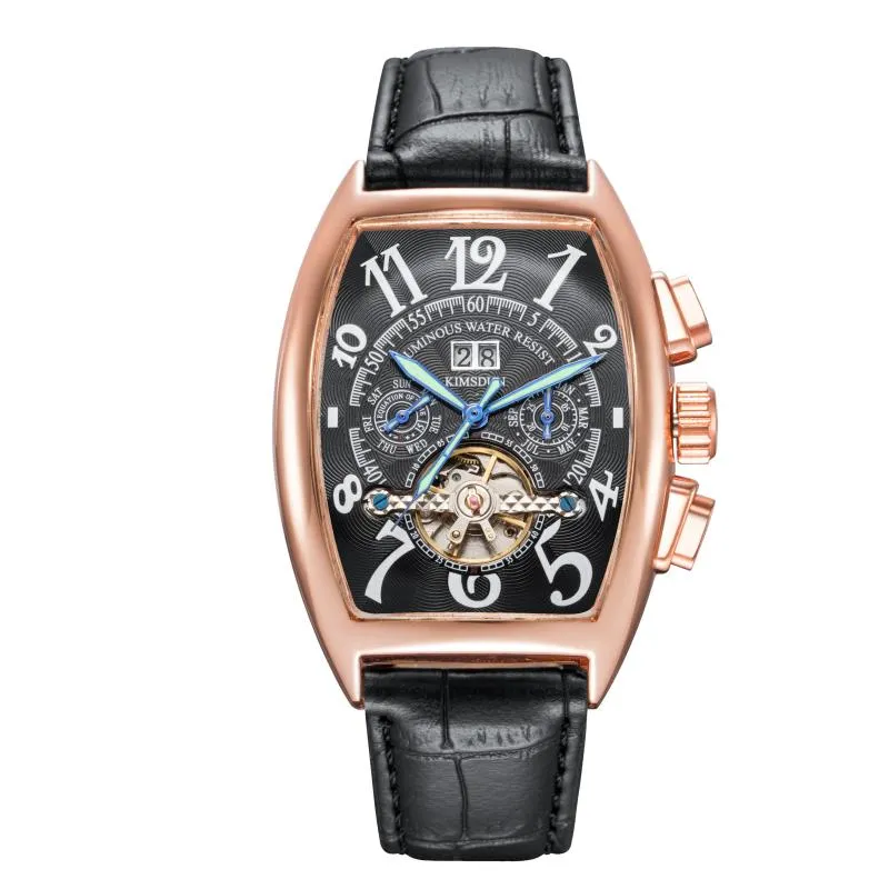 Avanadores de punho Kimsdun marca automática Mecânica Ratina Luminous Business Watch Barrel Tourbillon Zegarek Meski Montre Homme