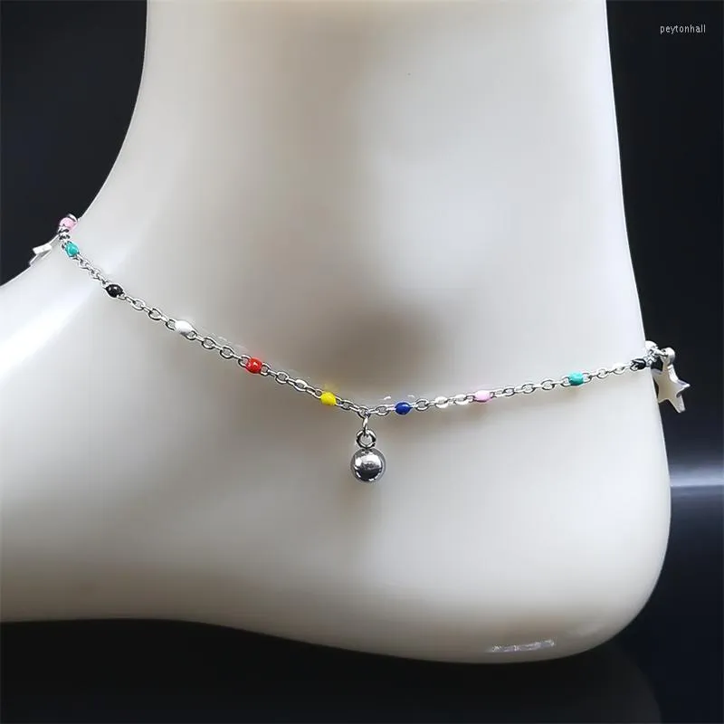 Anklets Fashion Colorful Bead Star Anklet For Girl/Ladies Stainless Steel Summer Beach Charm Bracelet Jewelry Tobillera