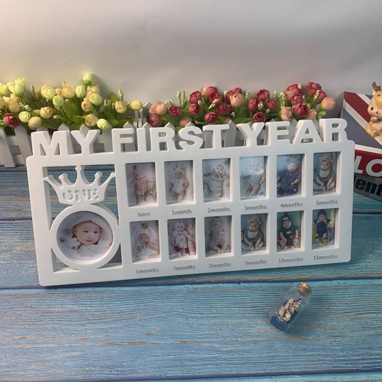 Keepsakes MyFirst Year Baby Keepsake Frame 0 12 månader Bilder P O Souvenirer Spädbarn Growing Memory Gift 230111