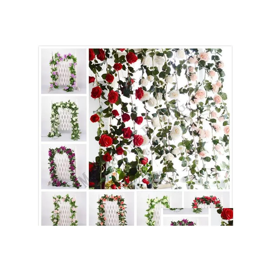 Decorative Flowers Wreaths 2.2M Artificial Flower Vine Fake Silk Rose Ivy For Wedding Decoration Vines Hanging Garland Home Decor Dhnfz