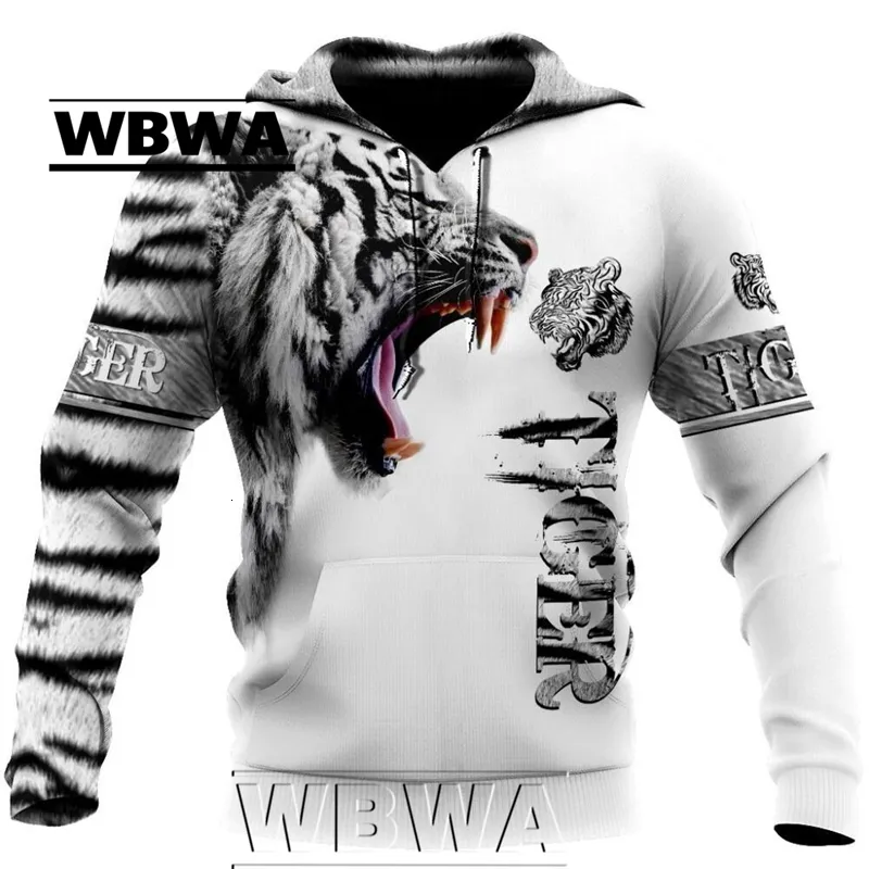 Men's Hoodies Sweatshirts Fashion autumn lion hoodie suit with white tiger skin 3D fully printed men's sweatshirt unisex zipper pullover casual coat 230111