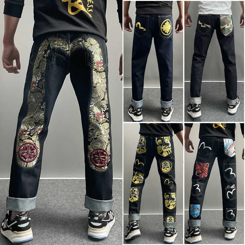 Męskie dżinsy Y2k Streetwear spodnie na co dzień Punk Hip Hop list drukuj Baggy Harajuku proste spodnie dżinsowe T230110