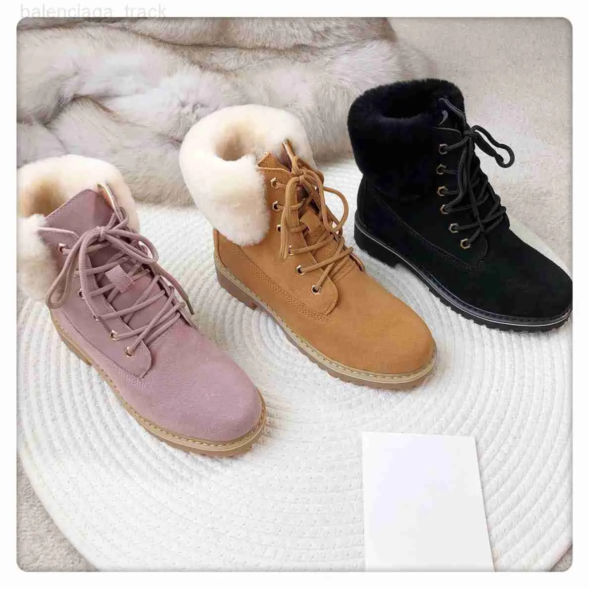 Stivali da donna pastore australiano Stivaletti con fodera in lana di shearling Stivaletti in pelle scamosciata Caviglia corta Designer AU Stivaletti invernali con risvolto Scarpe Mina con lacci