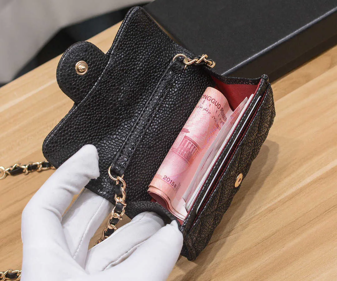 Porta carte di marca borsa casual con catena mini cambio portafoglio in pelle di pecora card203e