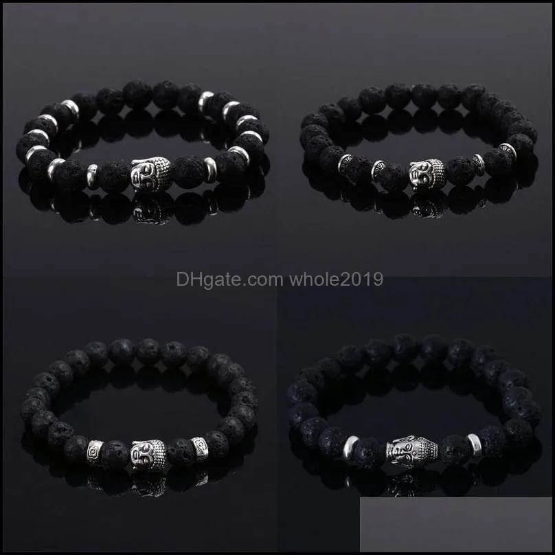 Bracelets de charme 8mm homens mulheres seriam lava stone natural rock vulcânica oração sortudo entrega de jóias dhajq