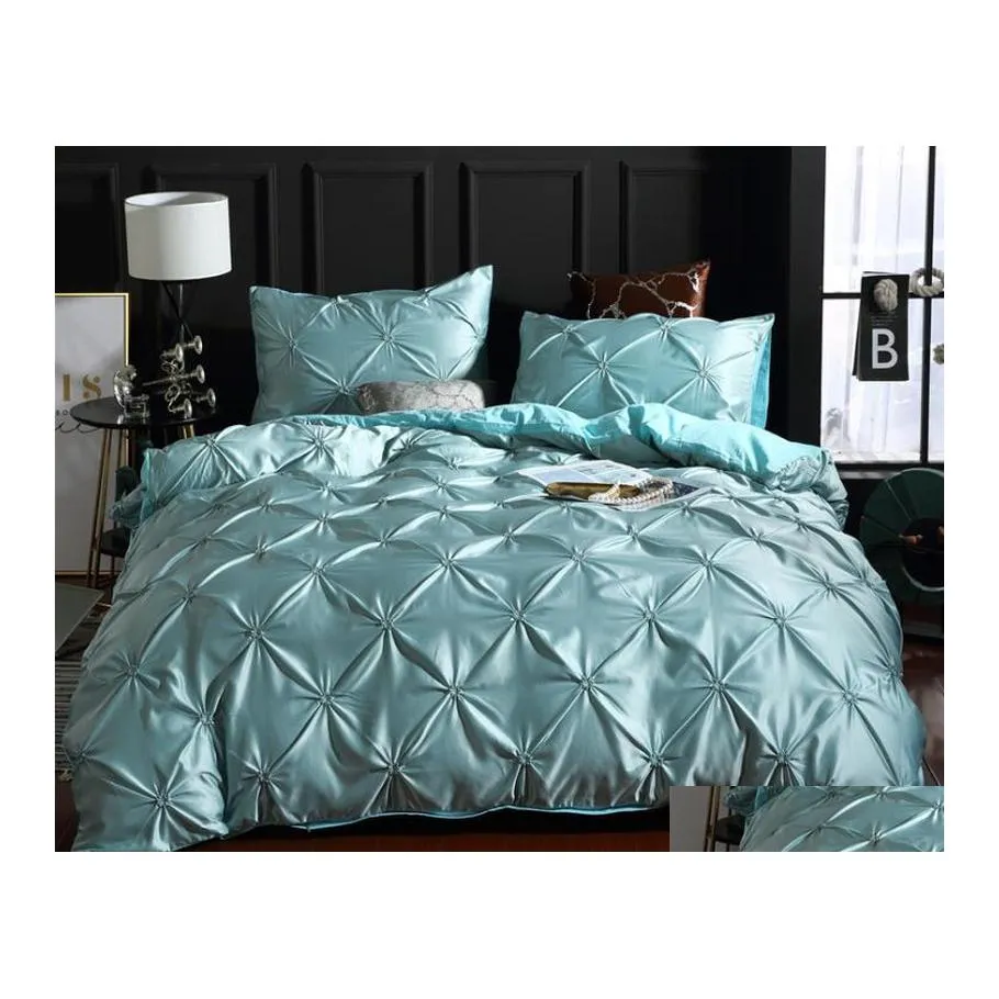 Bedding Sets Satin Silk Set Solid Color Nordic Style With Pillowcase Fl Queen King Size Drop Delivery Home Garden Textiles Supplies Dh5De