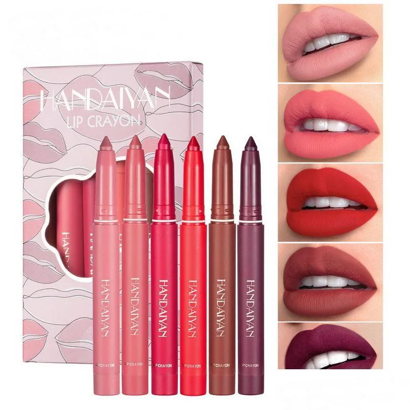 Lippenstift handaiyan 6pcs set lipliner lipsticks pen lip crayon roterend en snijden dualuse materie water -resistente longlasting makeU u dhzay