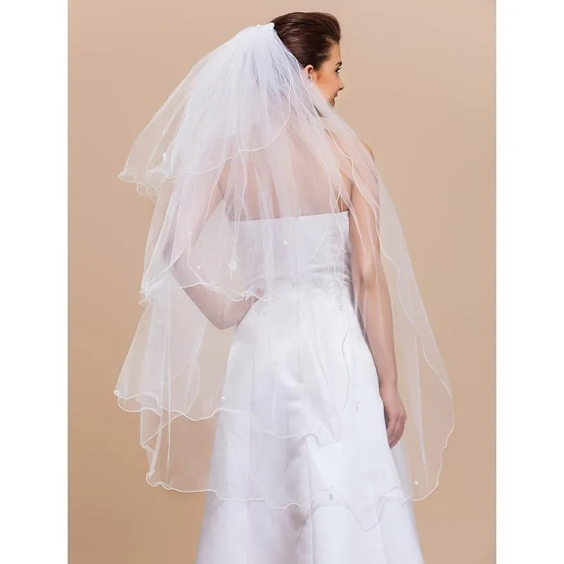 Bridal Veils LAN TING BRIDE Four Tier Pencil Edge Wedding Veil Fingertip 53 Satin Flower 47.24 In 120cm Tulle A Line Ball Gown From 16 74 DHgate