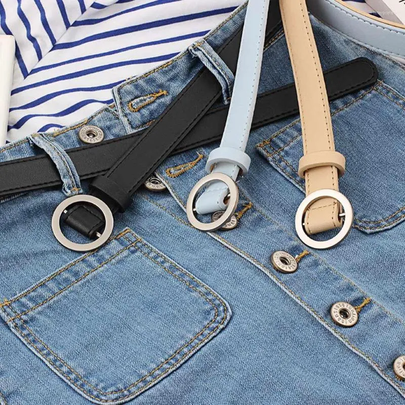 Gordels ly vrouwen pu lederen riem met metalen cirkel gespog omkeerbare taille voor jeansbroek m99