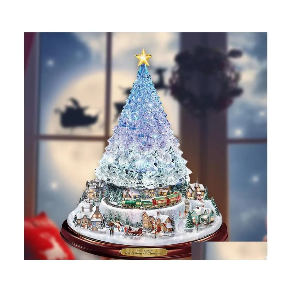 Christmas Decorations Tree Rotating Scpture Train Paste Window Stickers Winter Home Decoration Drop Delivery Garden Festive Party Sup Dho9X